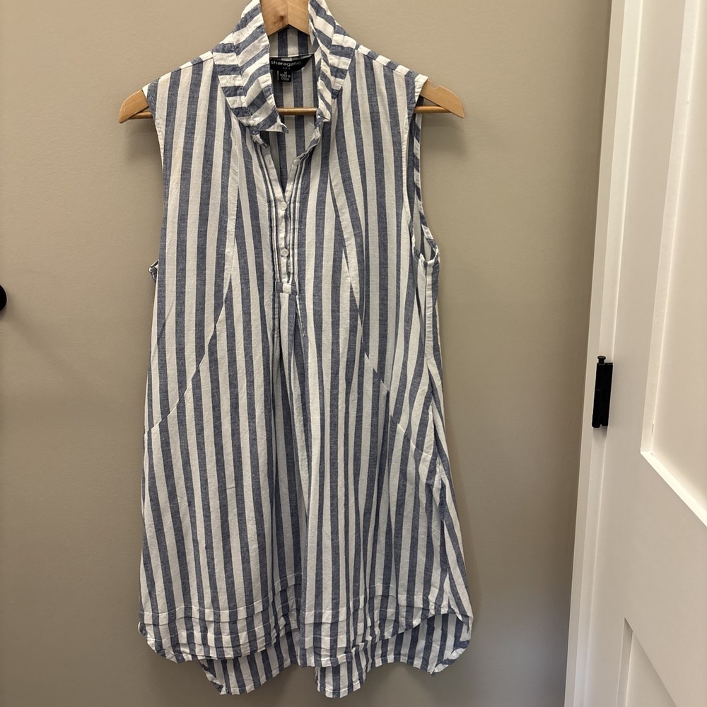 Sharagano Sleeveless Pintuck Trapeze Shirt Dress CHAMWHITE Medium